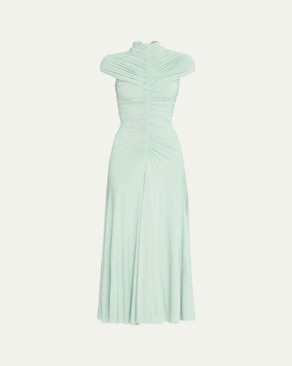 Long High-Neck Ruched Dress